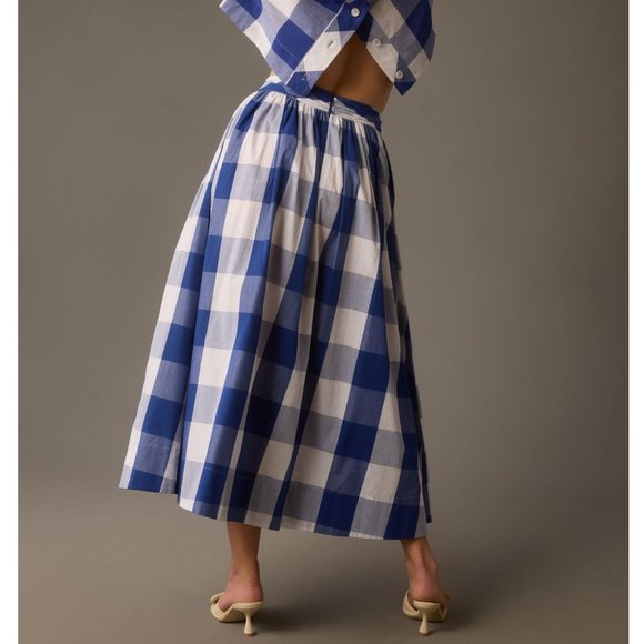 Anthropologie Sunday in Brooklyn Plaid Side-Slit Skirt Blue White XXS 2XS - Picture 3 of 8